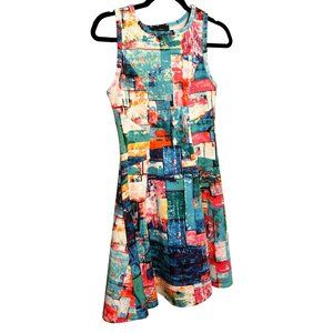 Karen Kane Tank Dress Colorful Color Block Flattering Fit Sleeveless Scuba